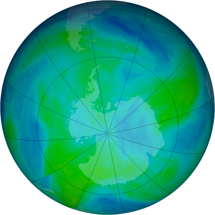 Antarctic ozone map for 06 March 1998